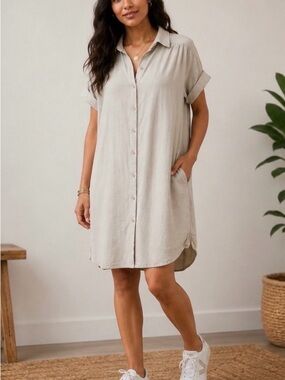 Well Worn brand. Neutral Beige Button-Front dress or Swim Cover